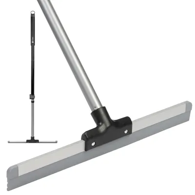 Productafbeelding van CLEANLY Vloertrekker met Steel Telescopisch 113-142 cm - Vloerwisser Badkamer met Rubberen Trekker - Watertrekker - Douchewisser - Breedte 43,5 cm - Zwart, Grijs