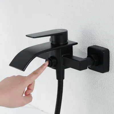 Wasserfall Badkraan schwarz, Messing, Wandmontage, 1-Griff
