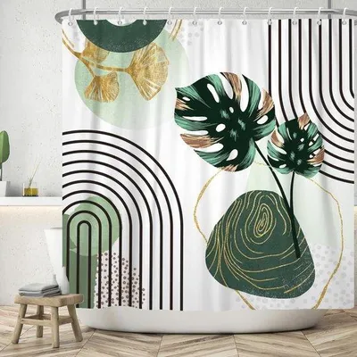 Obrázek produktu pro Sprchový závěs 180 x 200 cm – moderní abstraktní umění, voděodolný, pratelný, vhodný do koupelny