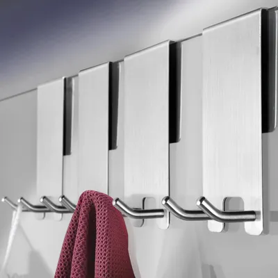 Image de Crochets pour serviettes, lot de 4, crochets de douche sans perçage, porte-serviettes en acier inoxydable pour parois de douche, pour serviettes et raclettes, crochets pour parois de douche avec patins en caoutchouc pour vitres de 6 à 12 mm d'épaisseur