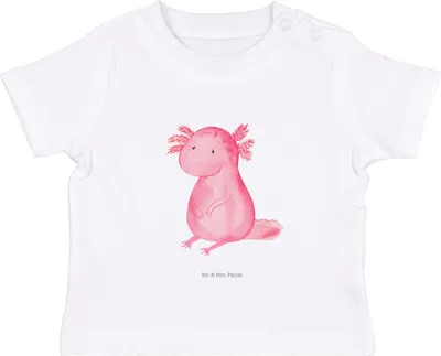Produktbild von Mr. & Mrs. Panda Babyshirt Axolotl Niedlich 6. - 12. Monat - Weiß - Geschenk,  T-Shirt, Weisheit, Freundin, Baby Shirt, Kurzarmshirt, Lebensstil, Baumwollshirt, Liebe