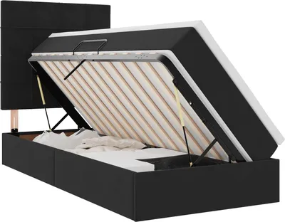 Produktbild von Bett mit Stauraum und LED mit LED Schwarz 100 x 200 cm Samt