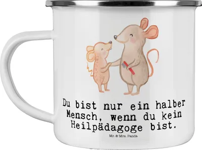 Produktbild von Mr. & Mrs. Panda Teetasse Heilpädagoge Herz - Weiß - Geschenk, Ausbildung, Heilpädagogik, Teebecher, Pott, Haferl, Studium, Kaffeepott, Spruch, Emaille Tasse, Lustig