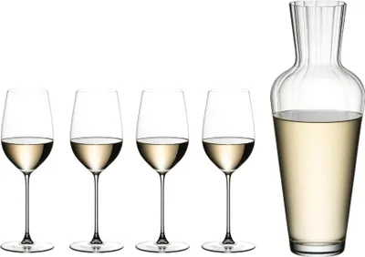 Produktbild von Riedel Weinglas-Set – Weißweingläser – Veritas – Riesling/Zinfandel + Weindekanter