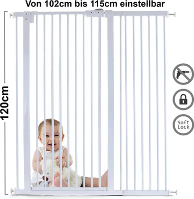 Produktbild von Absperrgitter Treppenschutzgitter Metall weiß 102 -115cm 120cm hoch