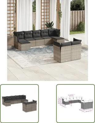 Produktbild von The Living Store 9-tlg. Garten-Sofagarnitur mit Kissen Grau Poly Rattan