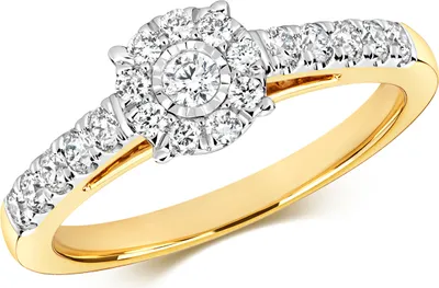 Produktbild von Funkelndes Feuer Edler 9 Karat (375) Gold Solitär Verlobung Damen - Diamant Ring Brillant-Schliff 0.50 Karat H - I1, 51 (16.2); TRS211939KYRSL