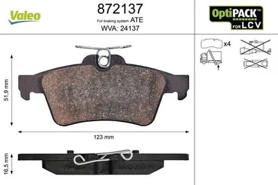 Produktbild von VALEO Bremsbeläge Satz Hinten für FORD TRANSIT CONNECT (P65, P70, P80) 872137