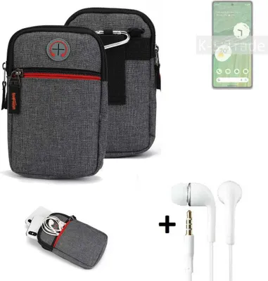 Produktbild von K-S-Trade Gürteltaasche + Kopfhörer kompatibel mit Google Pixel 7 Handy Tasche Holster Schutz Hülle Handy Hülle grau Zusatzfächer 1x