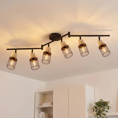 Produktbild von ANWIO LED Deckenstrahler 6 Flammig E14, Vintage Deckenlampe Strahler Schwenkbar, Retro Deckenleuchte Spots Schwarz, Metall Spotbalken Deckenspot für Wohnzimmer Schlafzimmer Küche (Ohne Leuchtmittel)