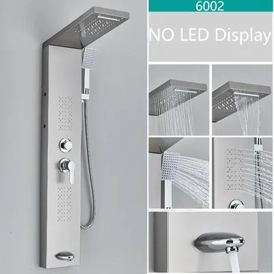 Produktbild von LED Duschpaneel - Modell 6002 - Wasserfall & Regendusche - Massagedüsen - Handbrause & Bidet-Spray - Temperaturabhängige LED - Gebürstetes Nickel