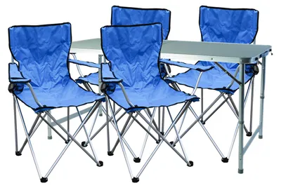 5-teiliges Campingmöbel Set Blau 4x Stuhl inkl. Tasche + 1x XXL Tisch