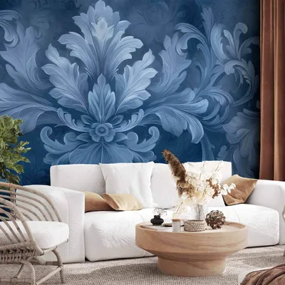 Zdjęcie produktu dla Vlies Fototapete - Ornament w niebieskich i chłodnych kolorach Ciemnoniebieska dekoracja 350x245 cm Muster f-H-10008-a-a