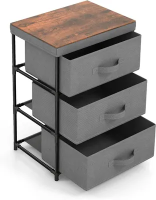 Immagine prodotto di Comodini in tessuto a 3 ripiani, cassettiera in tessuto non tessuto con 3 ampi cassetti e ampio vassoio, mobile contenitore multifunzionale, per camera da letto, soggiorno, armadio (grigio)