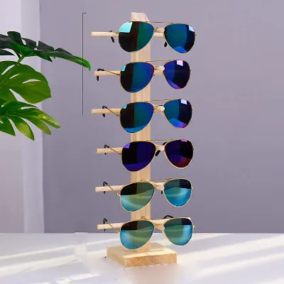Produktbild von Sonnenbrillenständer, Sonnenbrillenregal aus Holz, stapelbarer Sonnenbrillenständer, Brillenhalter aus Holz, Brillenhalter für Heimoptiker (6 Paar)