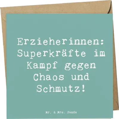 Produktbild von Mr. & Mrs. Panda Grußkarte Spruch Superheldin Erzieherin - Meeresbrise - Geschenk, faltkarte, doppelkarte, Beruf, Glückwunschkarte, Klappkarte, Berufsalltag, für
