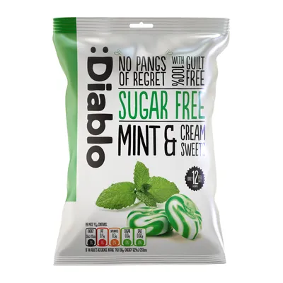 Produktbild von Diablo Minz-Bonbons zuckerfrei 75 g, frische Minze & Sahne