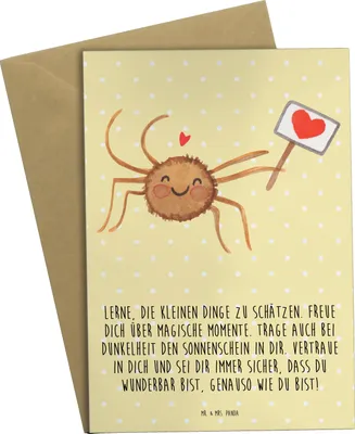 Produktbild von Mr. & Mrs. Panda Klappkarte Spinne Agathe Motivation - Gelb Pastell - Geschenk, babykarte, Dankeschön, weihnachtskarten, Glück, dankeskarten, Liebe, glückwunschkarten