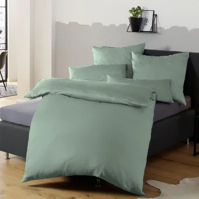 Produktbild von Bettwäsche-Set Mikrofaser Grün 135x200 cm + 80x80 cm Bügelfrei Reißverschluss
