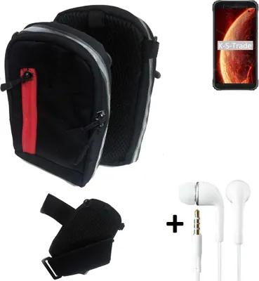Produktbild von K-S-Trade Outdoor Gürteltasche Holster Umhängetasche + Kopfhörer kompatibel mit Blackview BV4900 schwarz Handy Tasche Case travelbag Schutzhülle