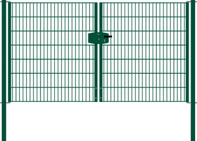 Produktbild von Drahtgittertor 2-flügelig, Durchgangslichte: 264 cm, Gesamtbreite inkl. Pfosten: 276 cm - Ausführung: grün beschichtet, Höhe: 143 cm
