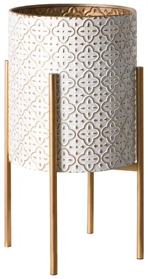 Produktbild von BELIANI Blumentopf mit Beinen Weiß u. Gold Metall 59 cm Hoch Rund Industrielles Strukturiertes Design Wohnzimmer Pflanzenständer Blumenständer Indoor