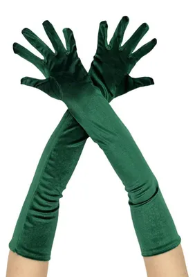 Obrázek produktu pro Dámské dlouhé sametové rukavice, tmavě zelené, délka 53 cm