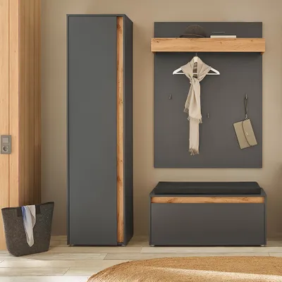 Produktbild von Garderoben Set in anthrazit mit Eiche CRISP-61, 3-teilig modern