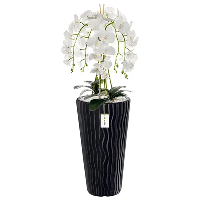 Produktbild von Künstliche Orchidee Kaskaden Blumenstrauß Weiß im Topf Anthrazit H 115 cm Heimbüro Dekoration, Kunstpflanze Orchidee, Kunstblume, Künstliche Orchidee im Topf