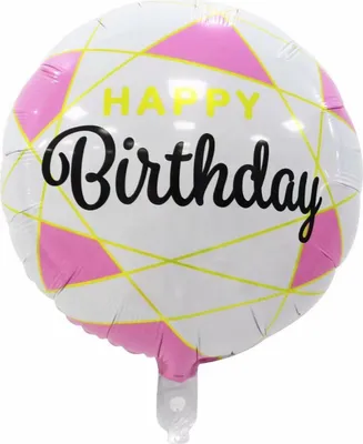 Produktbild von Folienballon Happy Birthday rund 45 cm, Muster weiß pink gelb