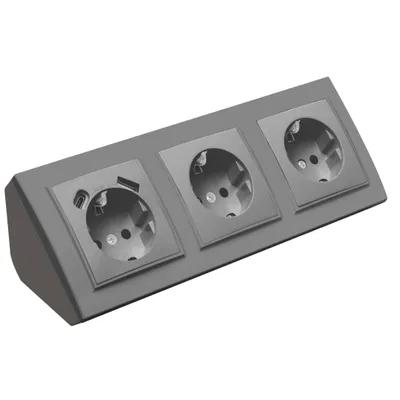 Produktbild von Ecksteckdose 2-fach Steckdose und Steckdose mit USB-C Steckdosenblock 45° Verteilerdose silber.
