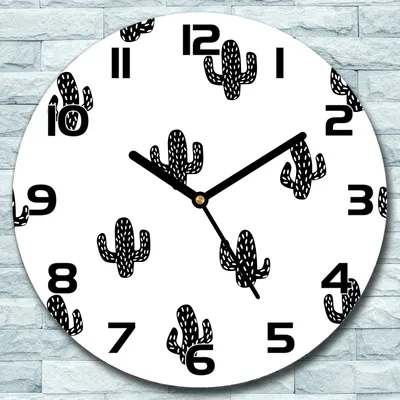 Produktbild von Wanduhr aus Glas Rund fi 30 Kaktus weiß Quarz Deko Schlafzimmer Büro