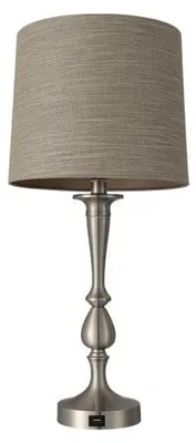 Tischleuchte E27, Nickel, 60,5x28x28 cm, mit USB-Anschluss