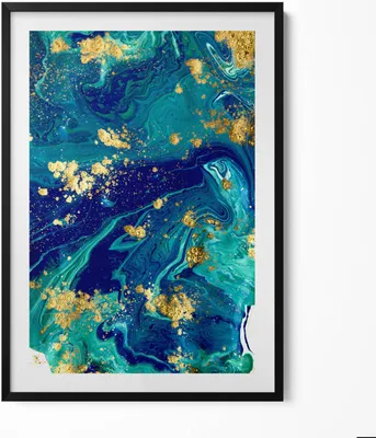 Produktbild von Abstrakt mit Gold– Wandbild mit Rahmen – Gerahmtes Bild  – Wanddekoration – 70x100 cm –  Schwarz Rahmen