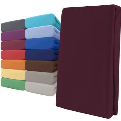 Produktbild von Spannbettlaken Jersey 180-200x200 Bordeaux 100% Baumwolle Rundumgummi