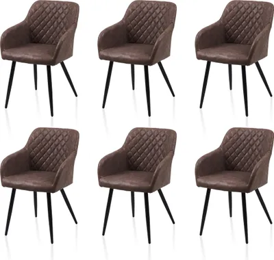 Produktbild von CLIPOP Esszimmerstühle, 6er Set Küchenstühle, Kunstlederstühle, Wohnzimmerstühle mit Rückenlehne, Braun