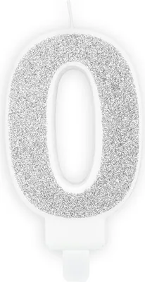 Produktbild von Zahlenkerze Silber, glitzernd, 7cm, Zahl 0