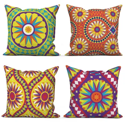 Productafbeelding van Omgoods - Set van 4 Boho Geometrische Kussenhoezen 40 x 40 cm