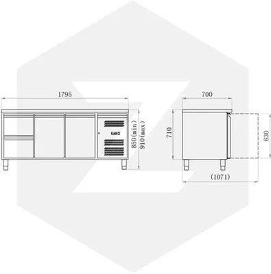 Productafbeelding van Koeltafel Koelkast - 2 Deuren 2 Laden - 417 Liter Inhoud - RVS Werkblad - Professionele Horeca Koelkast