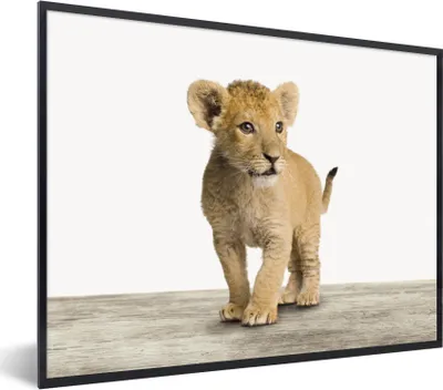 Produktbild von MuchoWow® Gerahmtes Poster Löwe - Junge - Kinder - Jungen - Tiere - Mädchen 80x60 cm - Poster mit Schwarzem Bilderrahmen Wandposter Rahmen Foto Bilder - Schwarzem - Mit Gestell