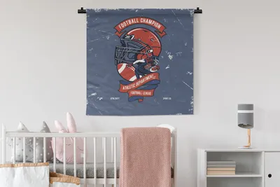 Produktbild von MuchoWow® Wandteppich Wandbehang Helm - Rugby - Retro 90x90 cm Tapisserie Dekoration Wandtuch - Wandaufhänger