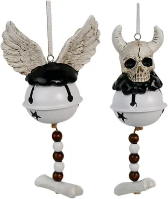 Produktbild von Halloween Windspiele aus Kunstharz Metall 2 Stück mit Skurriler Skelett Dekoration für Balkon Terrasse