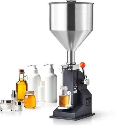 Produktbild von Handbetriebene Pastavulmaschine, Verstelbarer Fassfüller für 5-50 ml, Stahlspritzsatz mit Eimer für Milch, Wasser, Saft, ätherische Öle, Shampoo, Kosmetik, Honig