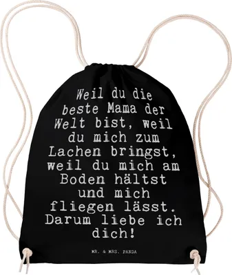 Produktbild von Mr. & Mrs. Panda Jutebeutel Weil du die beste... - Schwarz - Geschenk, rucksack mit kordel, Kleiner, Sprüche, Familie, kordelzugbeutel, Mama, stoff, Mutter, wander, Liebe