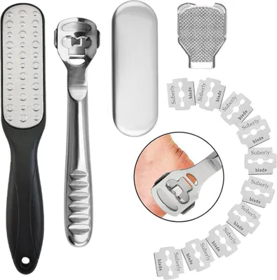 Produktbild von Hornhautentferner-Set – Professionelles Fußpflege-Set mit doppelseitigen Hornhautentfernern, Bimsstein und Griff für glatte, weiche Füße