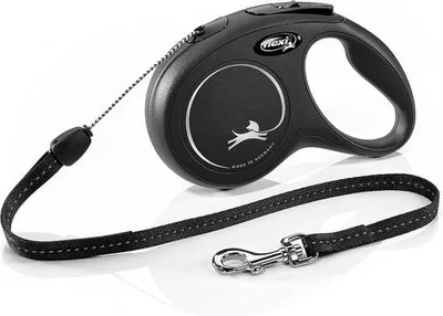 Produktbild von Unyqoos® Haustier-Halsband, schwarz – reflektierendes Endstück, ergonomischer Handgriff & praktische Bremstaste, erweiterbar mit Multibox/LED, Größen XS–L (bis 50 kg)