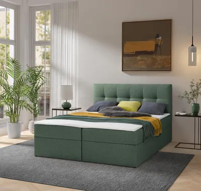 Obrázek produktu pro Ravio Boxspringbett Toronto 160x200 s úložným prostorem, čalouněná postel s matrací Bonell a topperem – luxus pro vaši ložnici, Herbi - zelená