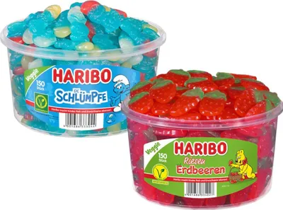 Produktbild von Set Haribo Die Schlümpfe + Haribo Riesen Erdbeeren 150er