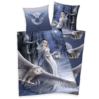 Zdjęcie produktu dla Herding Renforcé pościel dwustronna 2 szt. 135x200cm Anne Stokes Elf Sowa Fantasy Niebieski Szary