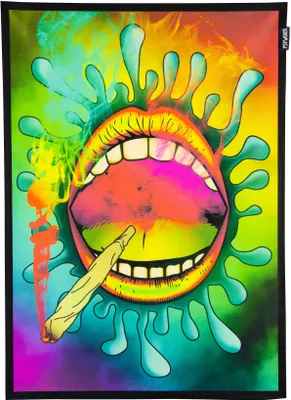 Produktbild von PSYWORK Schwarzlicht Stoffposter Neon "Happy Joint", 0,5x0,7m